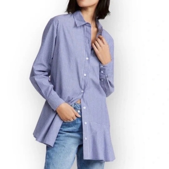 Veronica Beard Tops - Veronica Beard Gilda Asymmetrical Hem Striped Button Down Shirt - Size 10